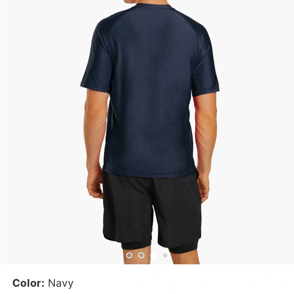 SPORTI UPF 50+ Swim Rash guard Comfort Fit Short Sleeve T-Shirt navy blue medium - Picture 2 of 7